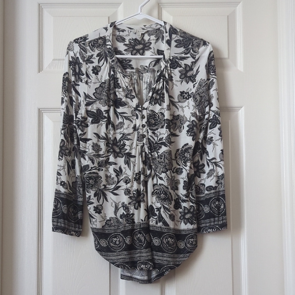 Lucky Brand Black and White Floral Blouse